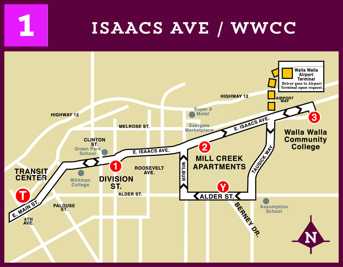 Bus route map for Isaacs Ave